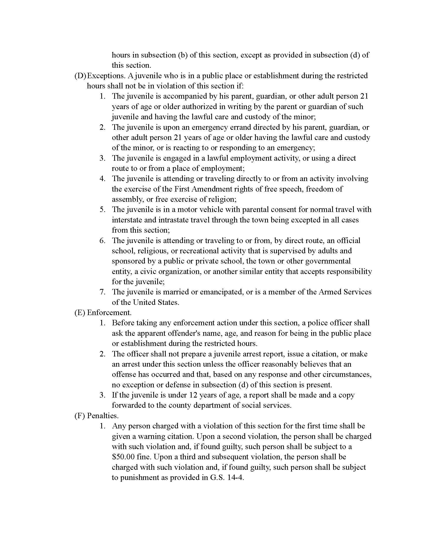 Town of Rich Square, NC Town Juvenile Curfew Effective October 2024